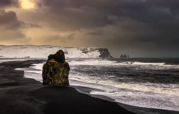 Картинка море, закат, берег, Исландия