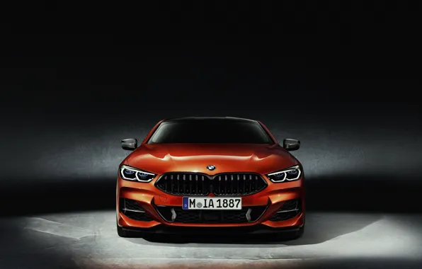 Картинка оранжевый, фон, купе, BMW, вид спереди, Coupe, 2018, 8-Series, 8er, G15