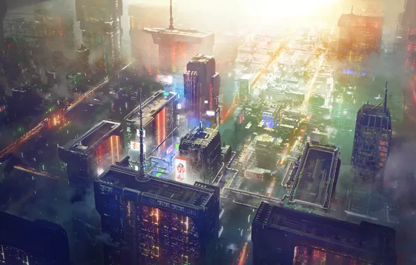 Картинка Big City, Concept Art, Science Fiction, Cyberpunk, SciFi, Concept Design, sctructure