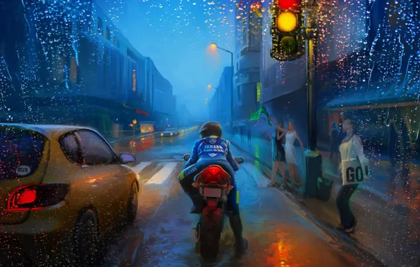 Картинка Art, Street, Rain, Bike