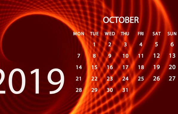 Картинка октябрь, календарь, 2019