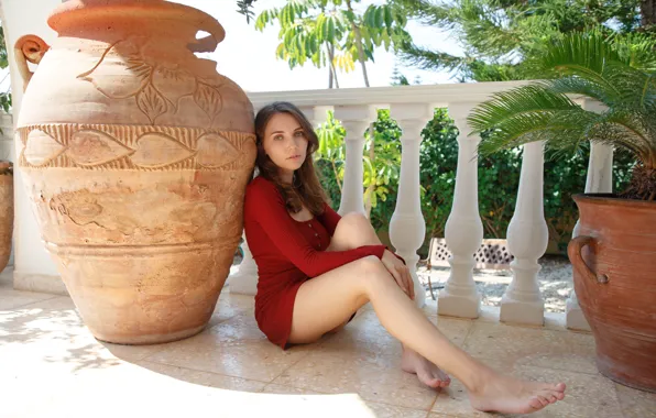 Картинка hot girl, trees, sexy woman, shadow, posing, adorable, beautiful face, looking at camera, striking, Balcony, …