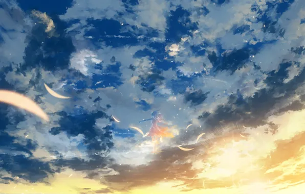 Картинка небо, девушка, солнце, облака, Y_Y