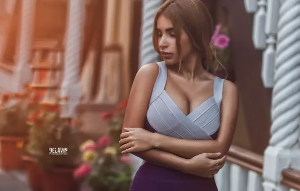 Картинка грудь, девушка, цветы, Belavin, Александр Белавин