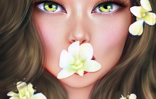 Картинка глаза, взгляд, девушка, цветы, Ainash Kassenova