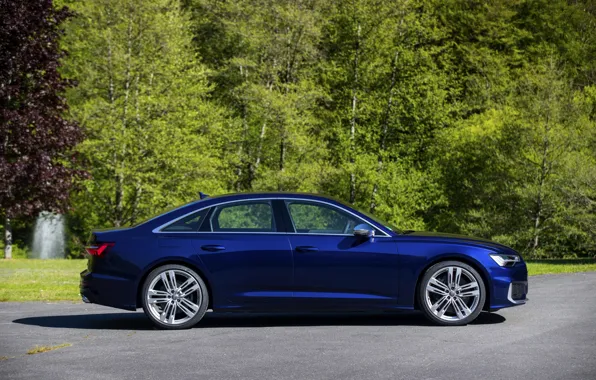 Картинка Audi, профиль, седан, вид сбоку, тёмно-синий, Audi A6, 2019, Audi S6