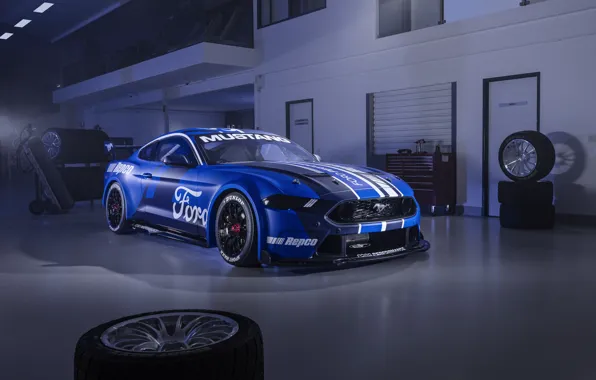 Картинка Mustang, Ford, Blue, Front, 2021, Ford Mustang GT Supercar, GT Supercar