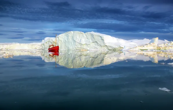 Картинка море, корабль, лёд, Гренландия