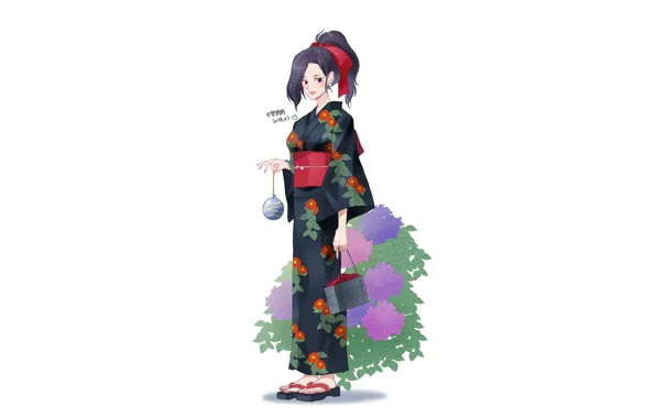 Картинка девушка, цветы, юката, Boku no Hero Academia, Моя геройская академия, Yaoyorozu Momo