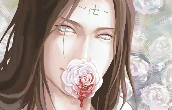 Картинка взгляд, кровь, роза, розы, парень, Наруто, Naruto, Неджи Хьюго
