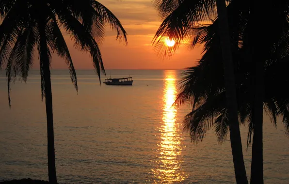 Картинка Закат, Море, Пляж, Пальмы, Beach, Sunset, Куба, Cuba, Sea, Palm Trees
