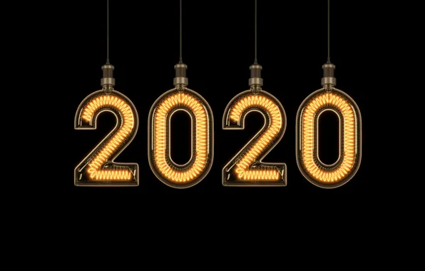 Картинка Новый год, golden, черный фон, happy, black, background, New Year, decoration, 2020