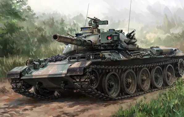 Картинка Мицубиси, Тип 74, Mitsubishi Heavy Industries, японский основной боевой танк 1970-х годов