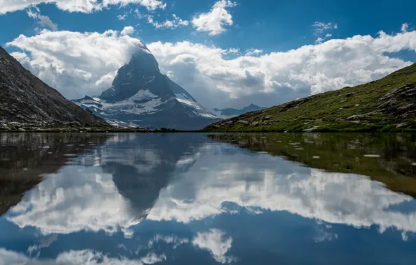 Картинка горы, озеро, отражение, Швейцария, Zermatt, Riffelsee