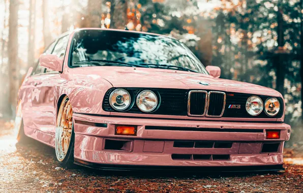 Картинка Pink, BMW, Front, Autumn, BBS, M3 E30, BMW M3 E30