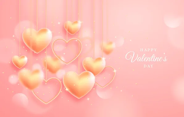 Картинка любовь, романтика, сердце, сердечки, golden, love, happy, pink, romantic, hearts, открытка, 14 февраля, Valentine's Day, …