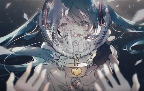 Картинка девушка, руки, Hatsune Miku, Vocaloid, под водой, плачет