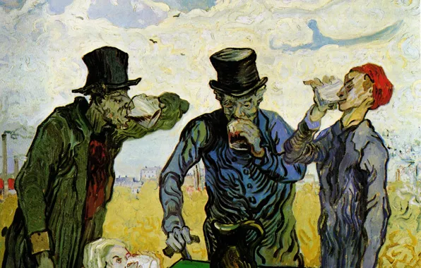 Картинка графин, Винсент ван Гог, люди пьют, The Drinkers