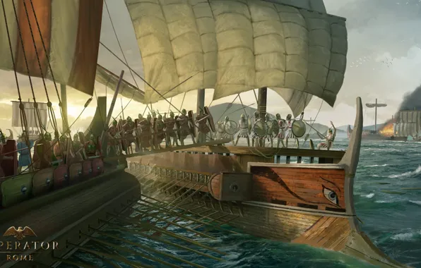Картинка корабль, паруса, римляне, вёсла, Imperator Rome