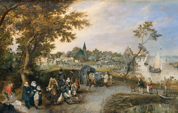 Картинка масло, картина, 1615, Адриан ван де Венне, Adriaen van de Venne, Пейзаж с Фигурами и …