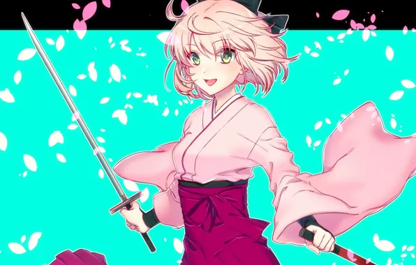 Картинка девушка, меч, лепестки, Sakura Saber, Fate / Grand Order