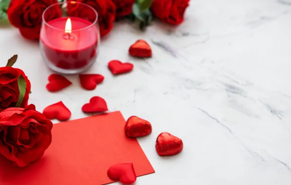 Картинка романтика, розы, свечи, сердечки, Olena Rudo