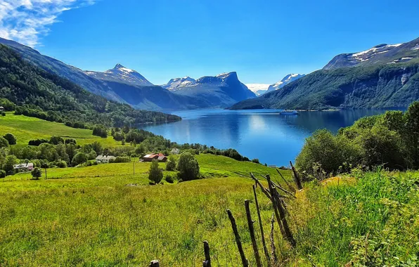 Картинка горы, озеро, Норвегия, Эресфьорд