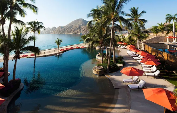 Картинка пальмы, океан, бассейн, Мексика, курорт, Mexico, Hacienda Beach Cluband Residences