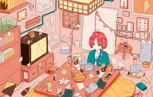 Картинка Япония, Комната, Девочка, Аниме