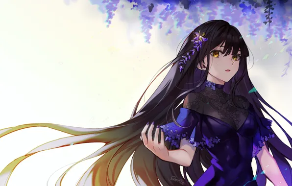 Картинка девушка, цветы, фон, длинные волосы