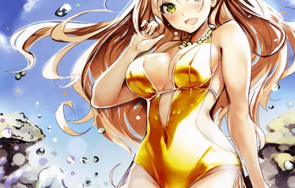 Картинка girl, sexy, cleavage, long hair, boobs, anime, beautiful, pretty, swimsuit, breasts, attractive, handsome, blonde hair, …