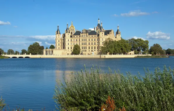 Картинка река, замок, Германия, Шверин, Schwerin Castle