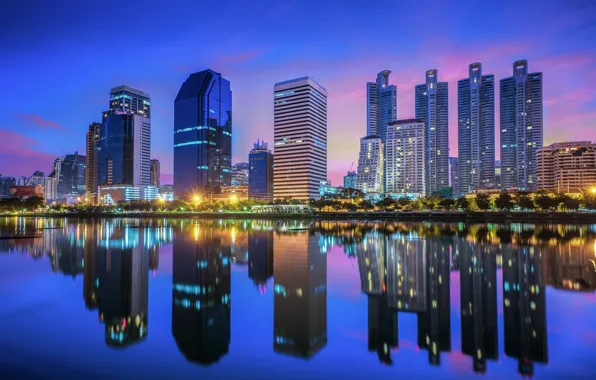 Картинка город, здания, вечер, Тайланд, Бангкок