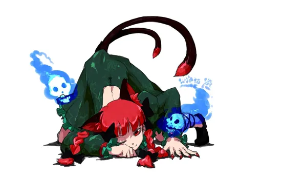 Картинка когти, черепа, мутант, Rin Kaenbyou, черная магия, проект Восток, touhou project, два хвоста, by Oso
