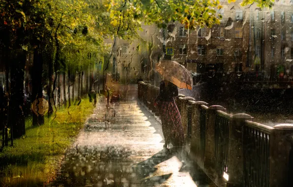Картинка осень, девушка, капли, фото, дождь, зонт, Гордеев Эдуард