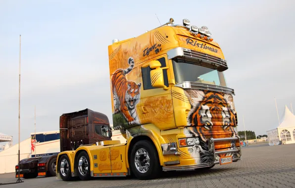 Картинка Tiger, Yellow, Tuning, Truck, Scania, Scania R