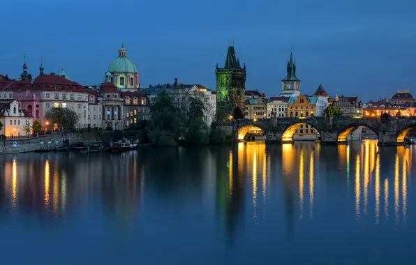 Картинка огни, вечер, Прага, Чехия