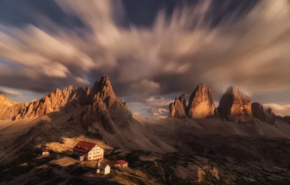 Картинка небо, облака, пейзаж, горы, природа, дома, Италия, доломиты, Михалюк Сергей