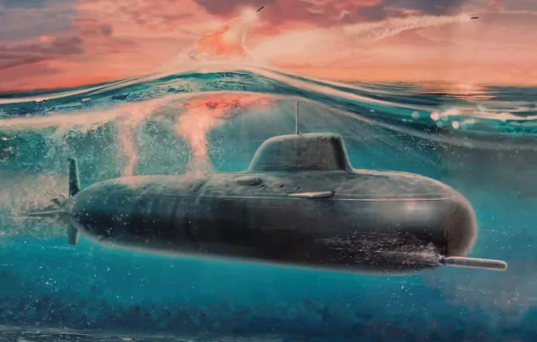 Картинка лодка, субмарина, подводная, атомная, Ясень