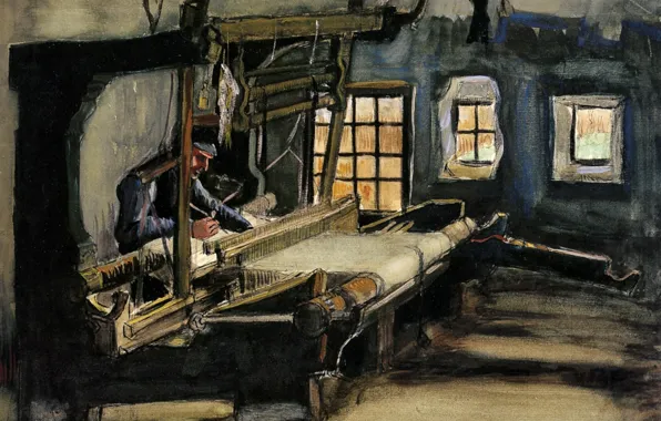 Картинка Винсент ван Гог, Watercolors, ткач работает, Weaver 4