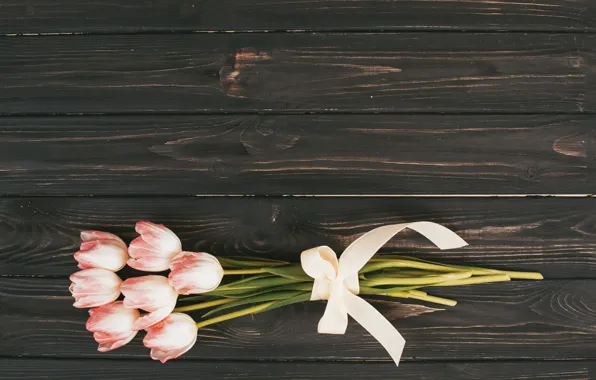 Картинка цветы, букет, тюльпаны, розовые, wood, pink, flowers, tulips