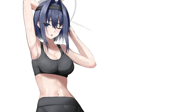 Картинка girl, hot, sexy, wet, Anime, pretty, workout, sweat, tights, tight, sweaty, sports bra, shirt haired