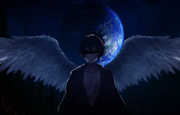 Картинка крылья, ангел, Луна, Бездомный Бог, Noragami, Ято