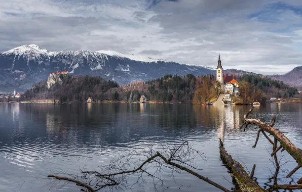 Картинка горы, Австрия, церковь, водоем