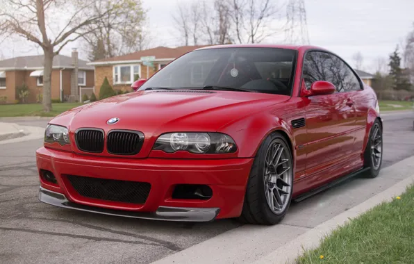 Картинка BMW, Red, E46, Lawn, M3