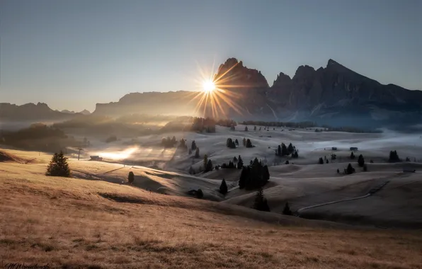 Картинка Italy, Dolomites, Alpe di Siusi, sunrise star