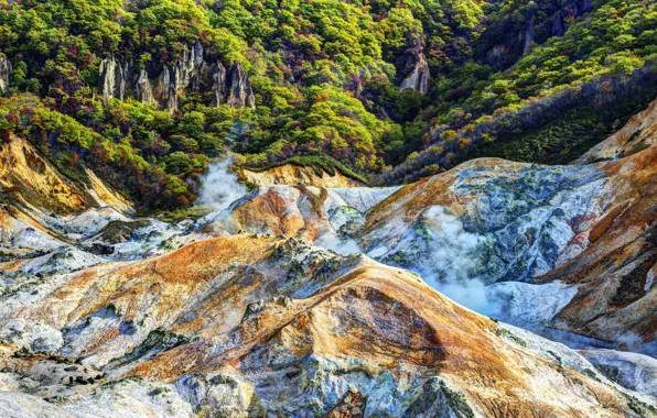 Картинка скалы, поток, Япония, Хоккайдо, Ноборибецу