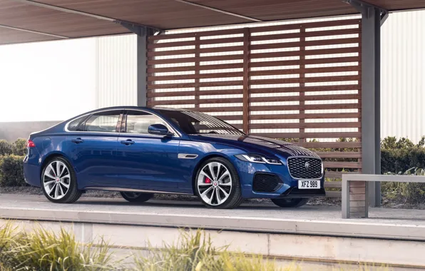 Картинка синий, Jaguar, седан, сбоку, Jaguar XF, 2020, XF