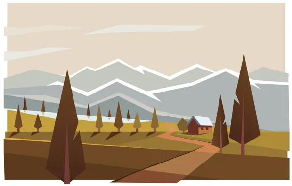 Картинка горы, дом, Лес, иллюстрация