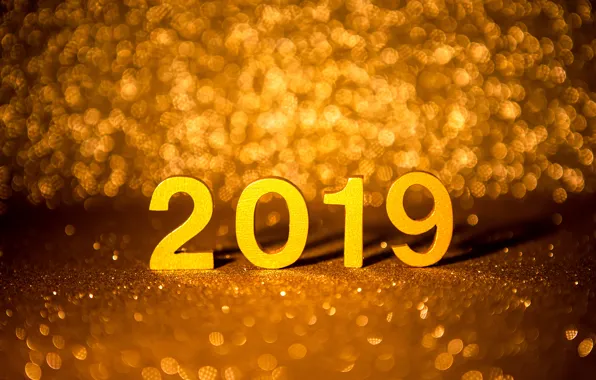 Картинка фон, золото, Новый Год, цифры, golden, bokeh, New Year, Happy, sparkle, 2019